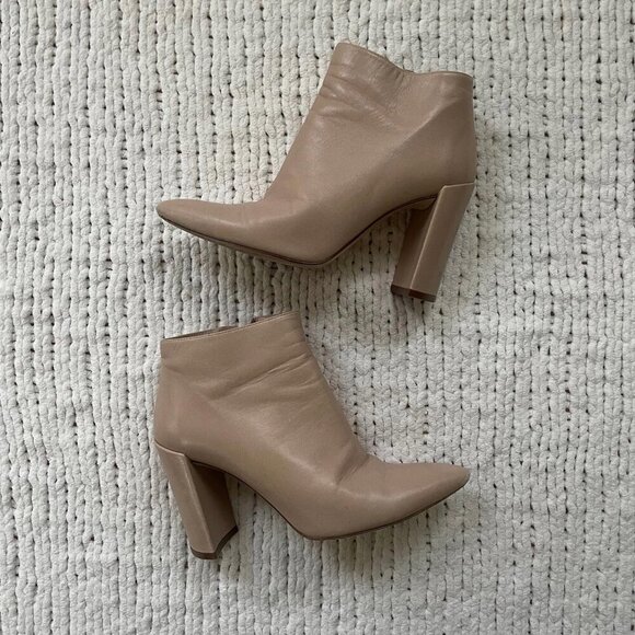 Stuart Weitzman Tan Leather Pure Block Heel Boots - Size 6 - Picture 1 of 7